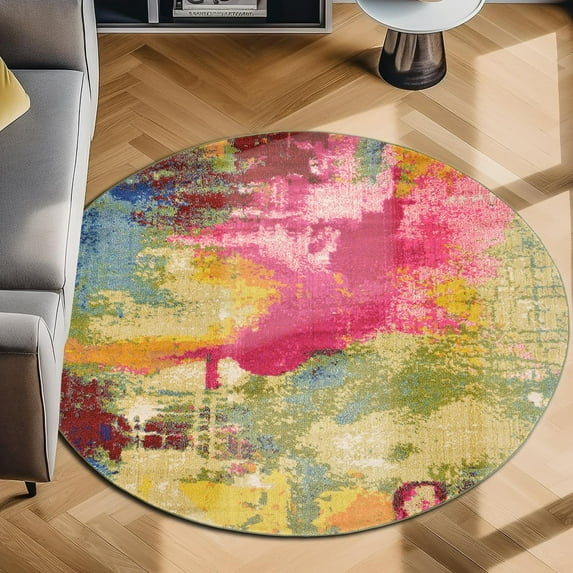 Unique Loom Estrella Collection Area Rug - Barris (8' Round Multi/Beige)