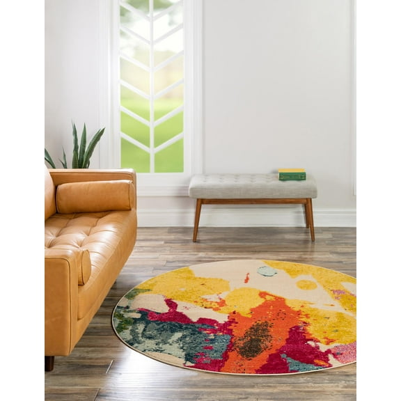 Unique Loom Estrella Collection Area Rug - Catalan (6' 1" Round Beige/Cream)