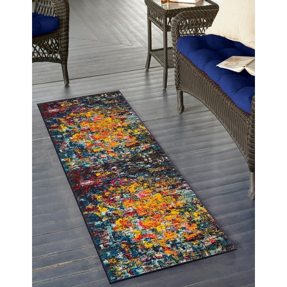 Unique Loom Estrella Collection Area Rug - Guell (2' 7" x 10' Runner Multi/Blue)