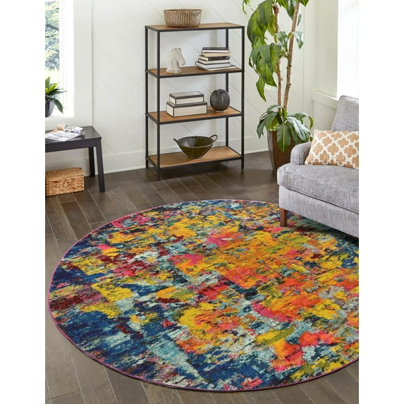 Unique Loom Estrella Collection Area Rug - Guell (8' Round Multi/Blue)