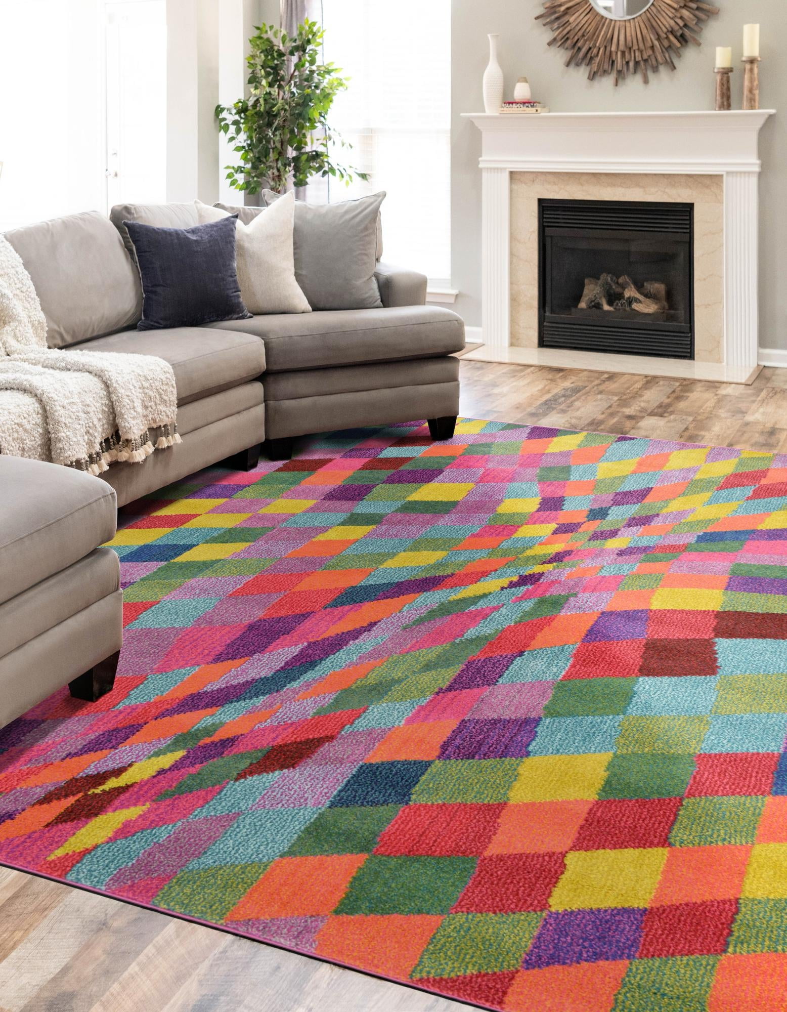 Vibrant Estrella Geometric Rectangle Rug in Blue and Multi, 3' 3" x 5' 3"