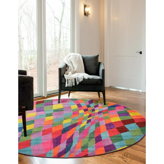 Unique Loom Estrella Collection Area Rug - Horta (6' 1" Round Multi/Blue)