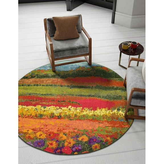 Unique Loom Estrella Collection Area Rug - Landis (8' Round Multi/Cream)