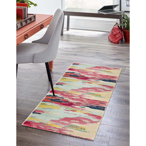 Unique Loom Estrella Collection Area Rug - Laurnell (2' 7" x 10' Runner Pink/Orange)