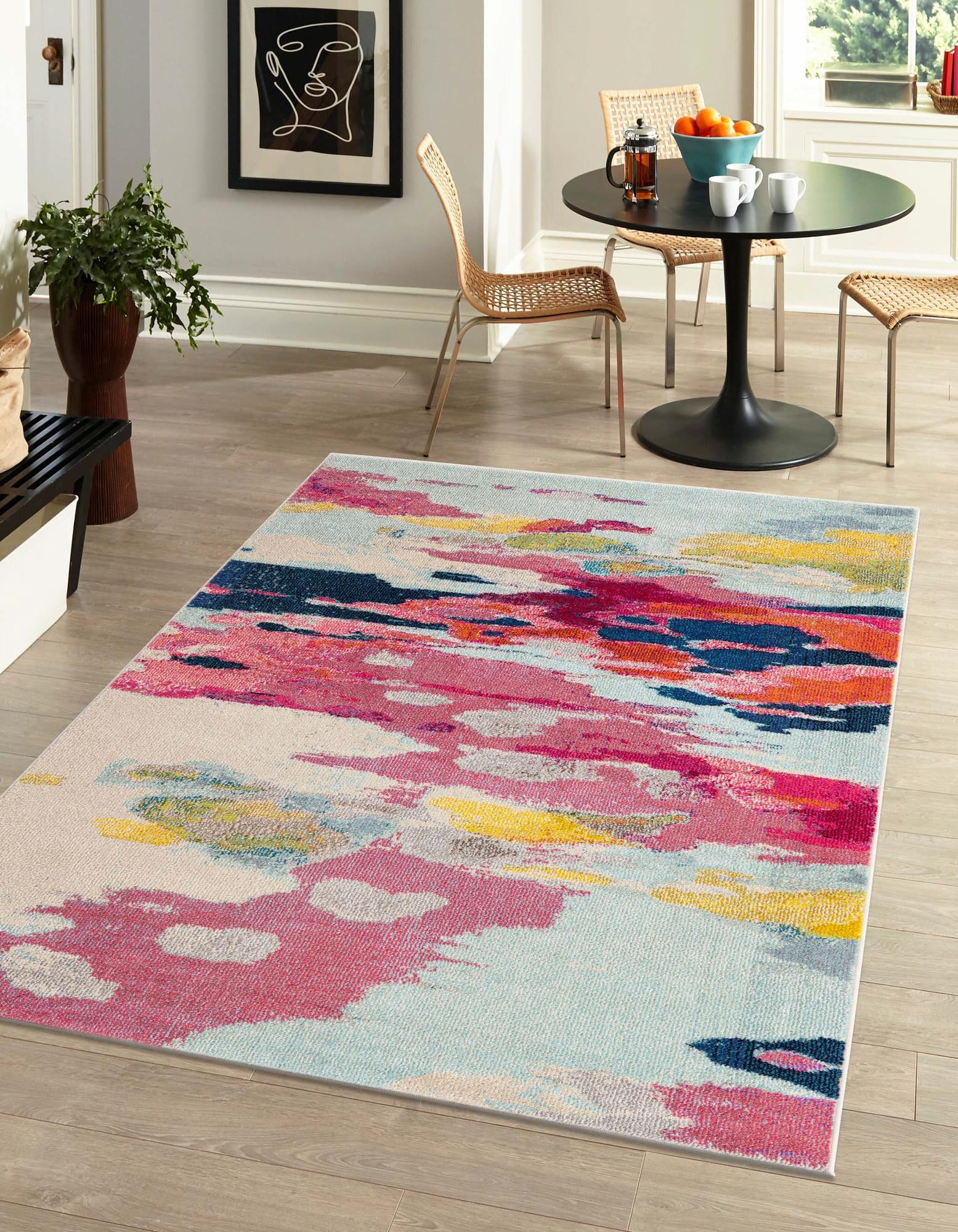 Unique Loom Estrella Collection Area Rug - 9x12 Feet, Multi/Pink Abstract Floral, Polypropylene, Machine Made