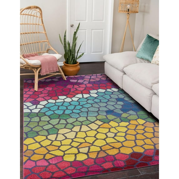 Unique Loom Estrella Collection Area Rug - Madrid (6' 1" x 9' Rectangle Multi/Cream)