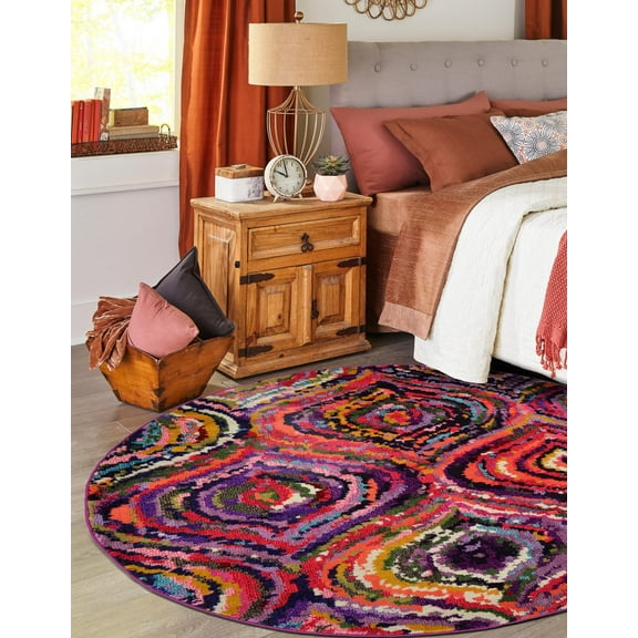 Unique Loom Estrella Collection Area Rug - Magnolia (6' 1" Round Multi/Black)
