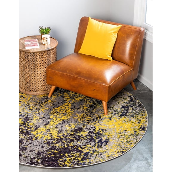 Unique Loom Estrella Collection Area Rug - Marigold (6' 1" Round Multi/Beige)