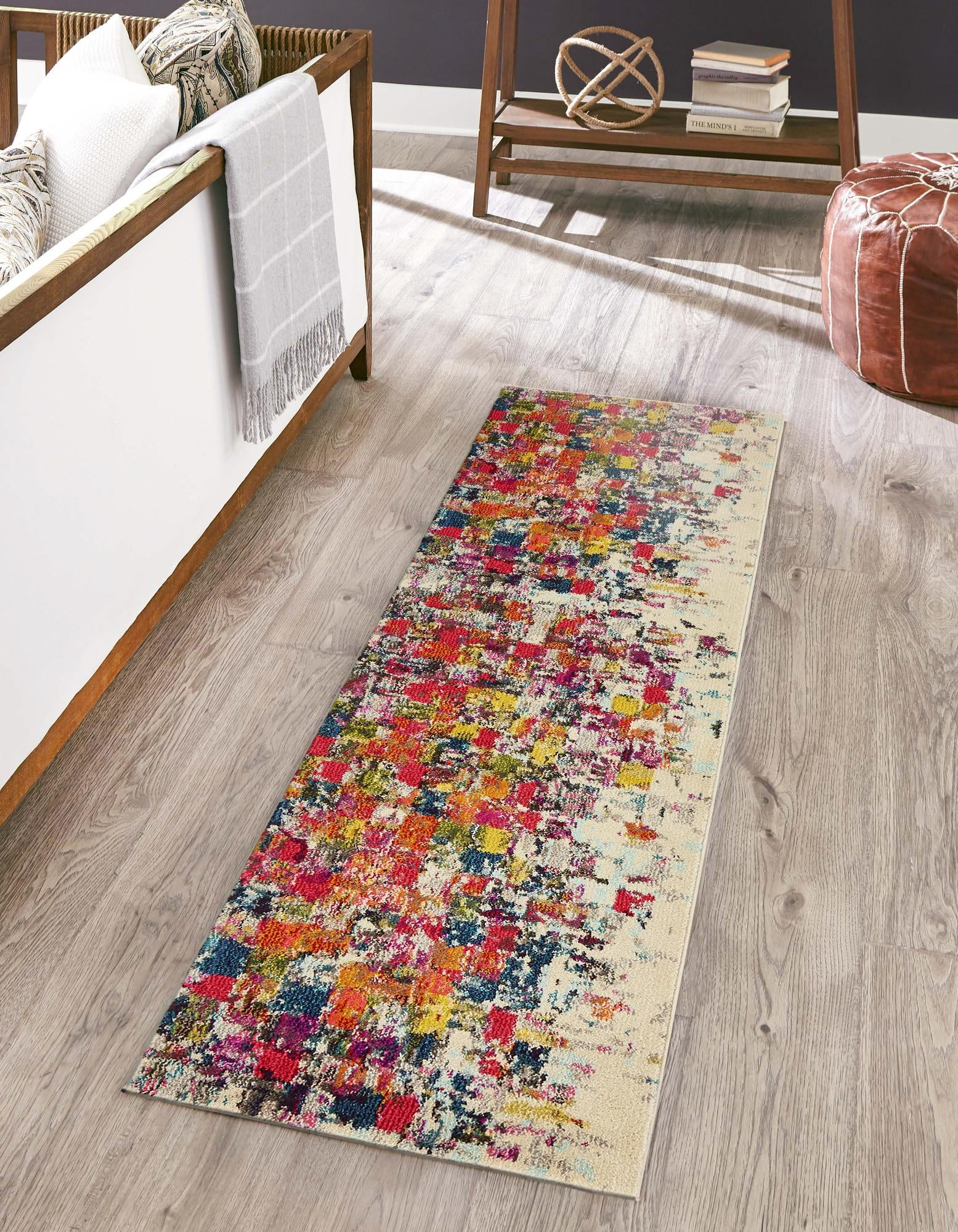 Colorful Abstract Synthetic Runner Rug for Indoor Use