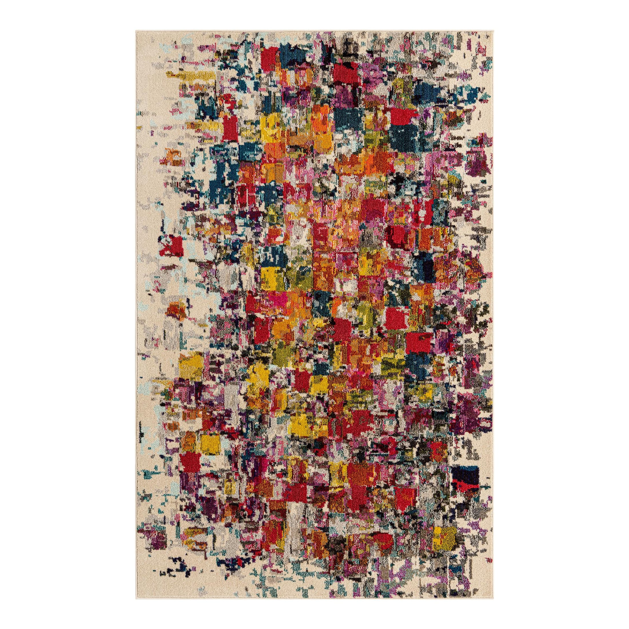 Rectangular Abstract Blue Easy-Care Synthetic Rug