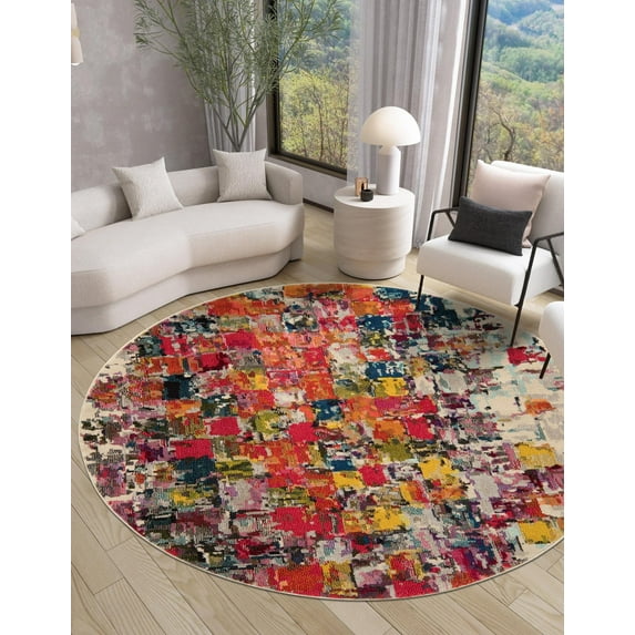 Unique Loom Estrella Collection Area Rug - Mila (8' Round Multi/Beige)