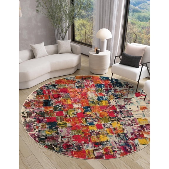Unique Loom Estrella Collection Area Rug - Mila (8' Round Multi/Beige)