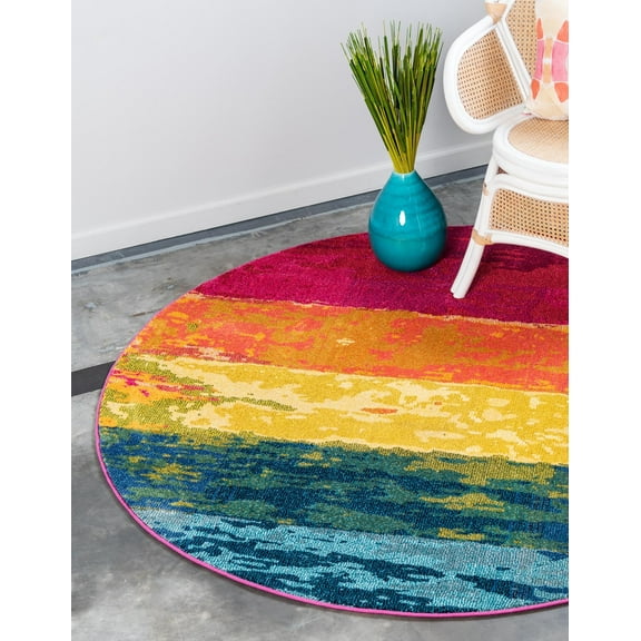 Unique Loom Estrella Collection Area Rug - Milan (8' Round Multi/Blue)