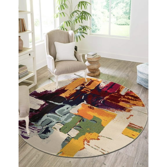 Unique Loom Estrella Collection Area Rug - Regis (6' 1" Round Beige/Orange)