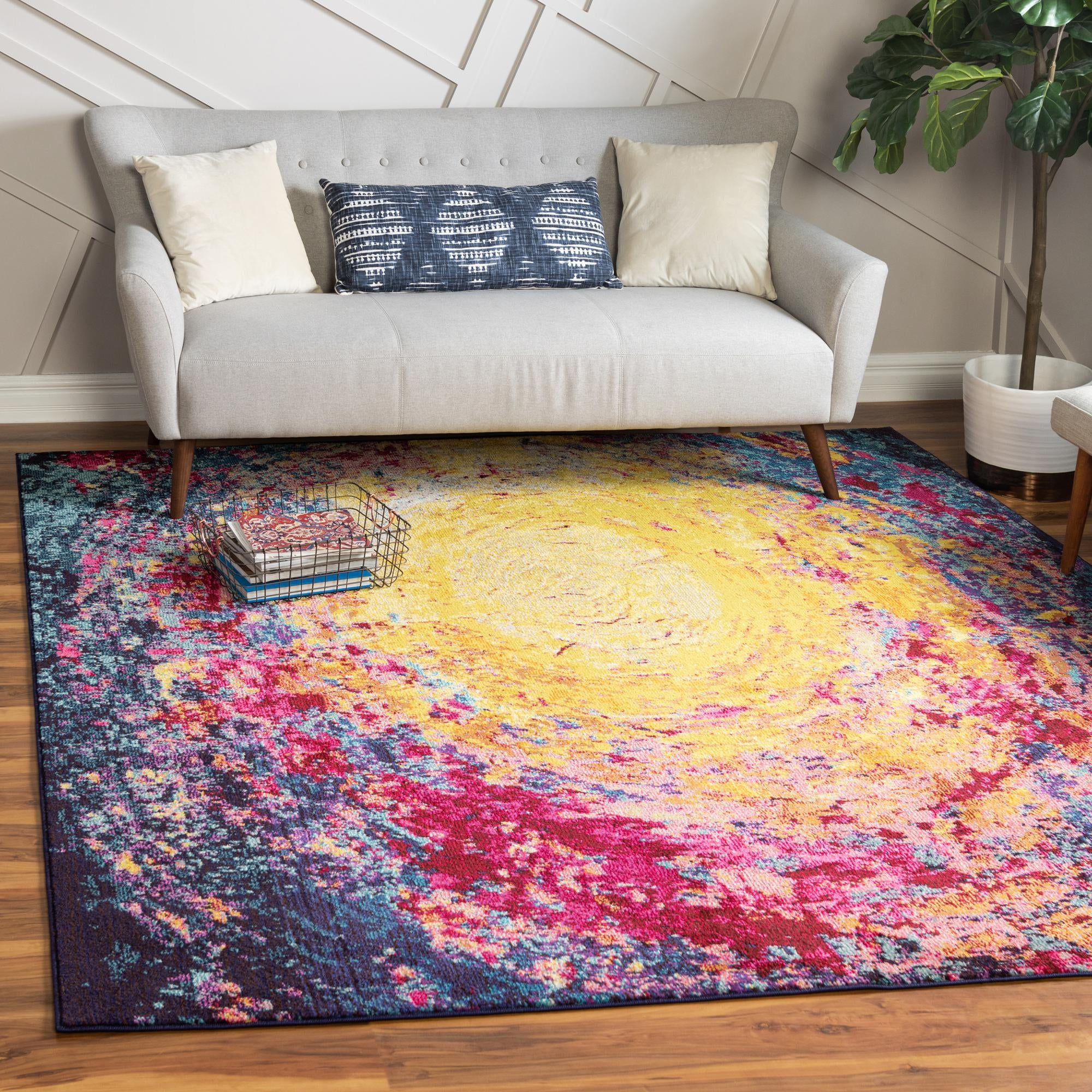 Unique Loom Estrella Collection Area Rug - 9x12 Feet, Multi/Pink Abstract Floral, Polypropylene, Machine Made 2 thumbnail image