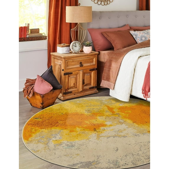 Unique Loom Estrella Collection Area Rug - Rustic (8' Round Yellow/Gold)