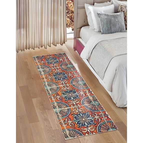 Unique Loom Estrella Collection Area Rug - Salma (2' 7" x 10' Runner Orange/Blue)
