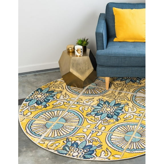 Unique Loom Estrella Collection Area Rug - Salma (8' Round Gold/Blue)