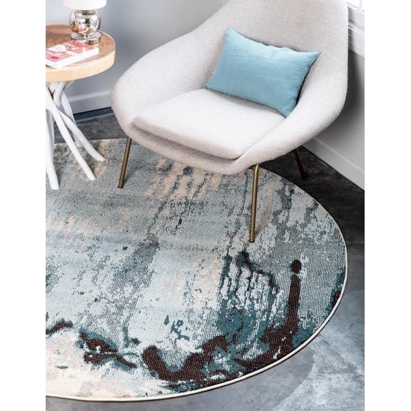 Unique Loom Estrella Collection Area Rug - Sebastia (6' 1" Round Light Blue/Cream)