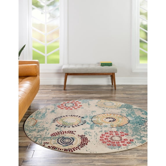 Unique Loom Estrella Collection Area Rug - Sierra (8' Round Beige/Green)