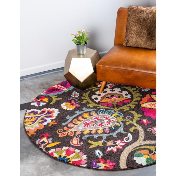 Unique Loom Estrella Collection Area Rug - Tuscany (8' Round Brown/Orange)