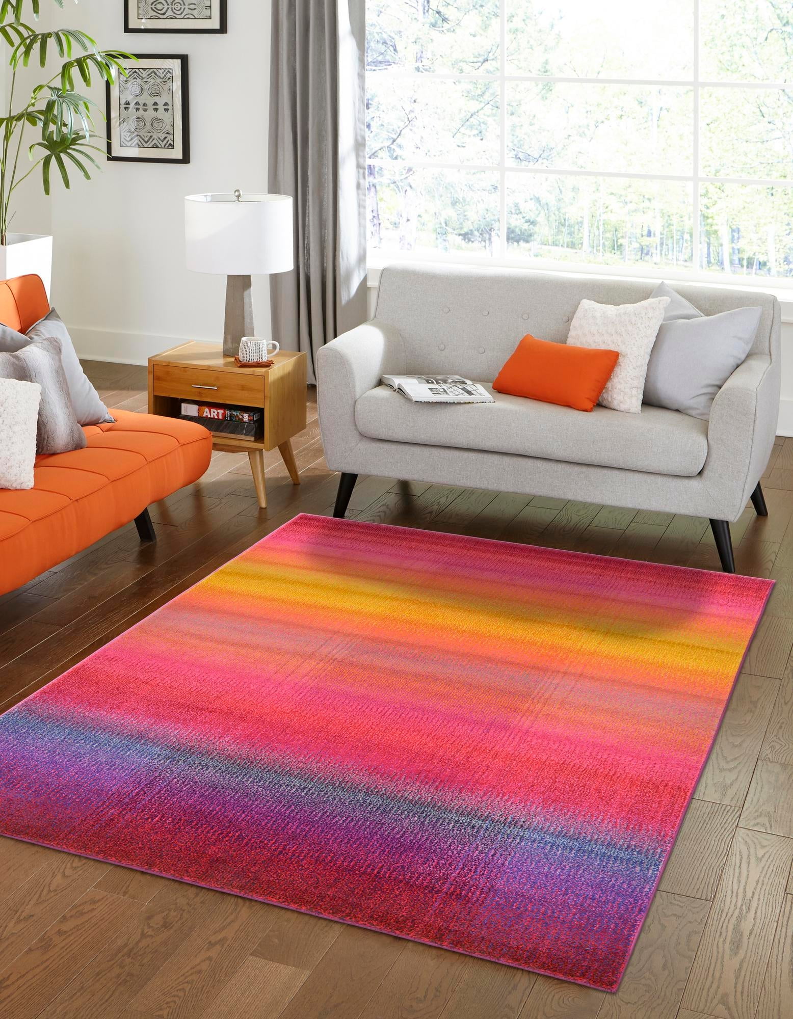 Colorful Gradient Rectangular Synthetic Area Rug, 5 x 8 ft