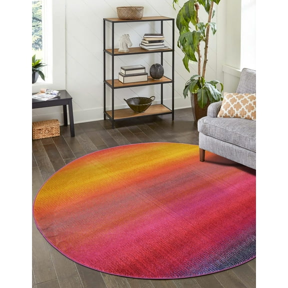 Unique Loom Estrella Collection Area Rug - Valles (6' 1" Round Multi/Orange)