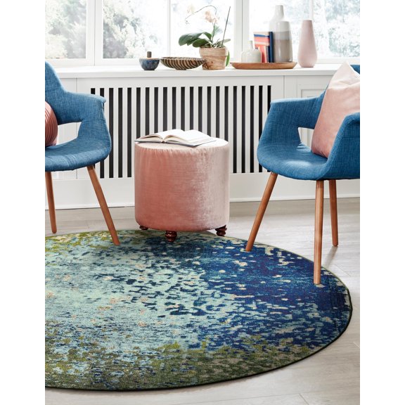 Unique Loom Estrella Collection Area Rug - Vella (3' 3" Round Blue/Gray)