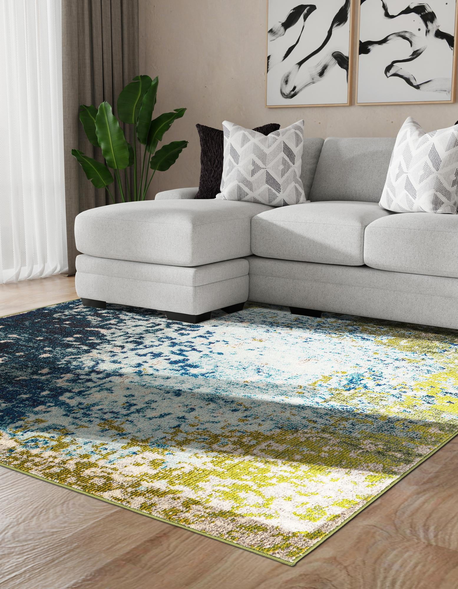 Hyacinth 5' Square Blue Abstract Stain-Resistant Rug