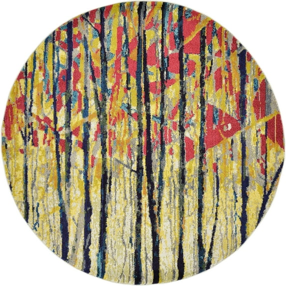 Unique Loom Estrella Rug Yellow/Blue 6' 1" Round Perfect For Dining Room Entryway Bed Room