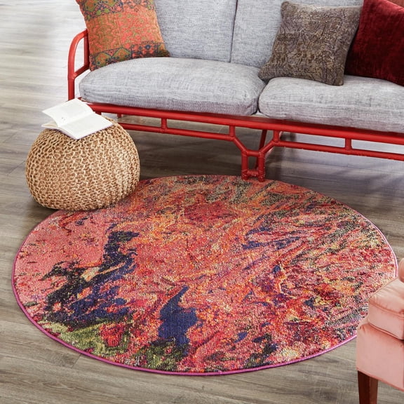 Unique Loom Haerfest Collection Area Rug - Ethiopia (7' 10" Round Multi/Red)