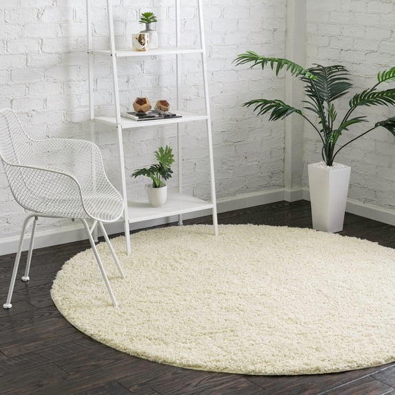 Unique Loom Everyday Shag Collection Area Rug - Solid (10' 2" Round Ivory)