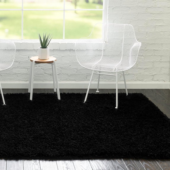 Unique Loom Everyday Shag Collection Area Rug - Solid (10' x 13' Rectangle Black)