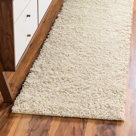 Unique Loom Everyday Shag Collection Area Rug - Solid (2' 6" x 13' Runner Ivory)