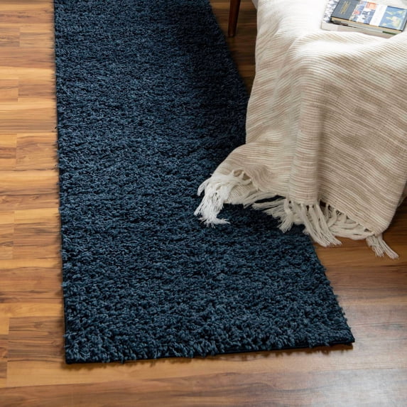 Unique Loom Everyday Shag Collection Area Rug - Solid (2' 6" x 16' 5" Runner Navy Blue)