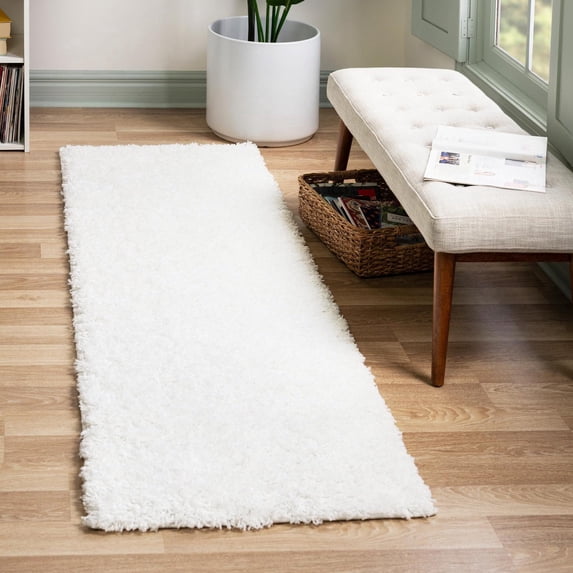 Unique Loom Everyday Shag Collection Area Rug - Solid (2' 6" x 16' 5" Runner Snow White)