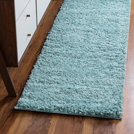 Unique Loom Everyday Shag Collection Area Rug - Solid (2' 6" x 16' 5" Runner Turquoise)