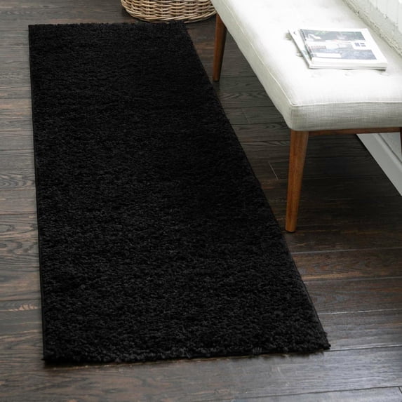 Unique Loom Everyday Shag Collection Area Rug - Solid (2' 6" x 19' 8" Runner Black)