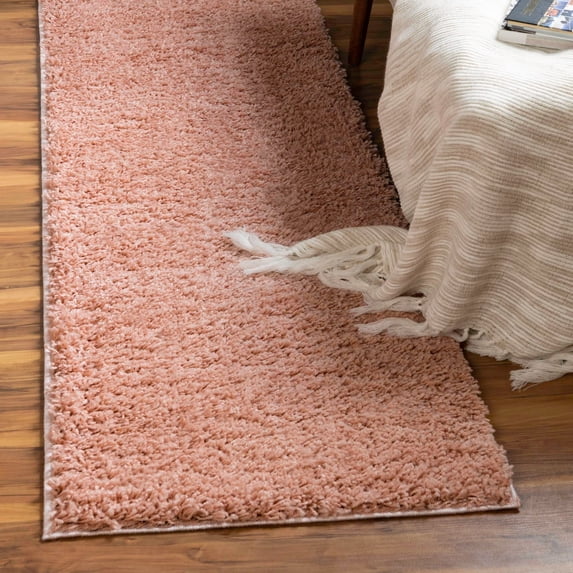 Unique Loom Everyday Shag Collection Area Rug - Solid (2' 6" x 19' 8" Runner Rose Pink)