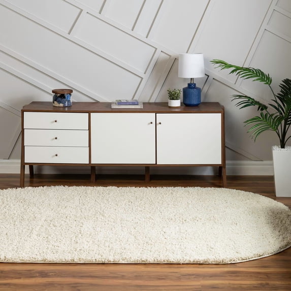 Unique Loom Everyday Shag Collection Area Rug - Solid (3' 3" x 5' 3" Oval Ivory)