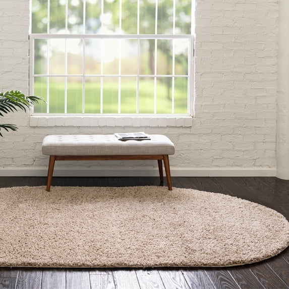Unique Loom Everyday Shag Collection Area Rug - Solid (3' 3" x 5' 3" Oval Taupe)