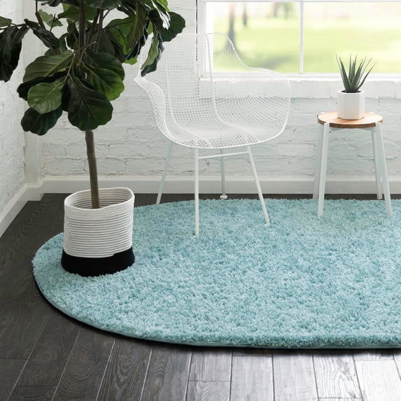 Unique Loom Everyday Shag Collection Area Rug - Solid (3' 3" x 5' 3" Oval Turquoise)