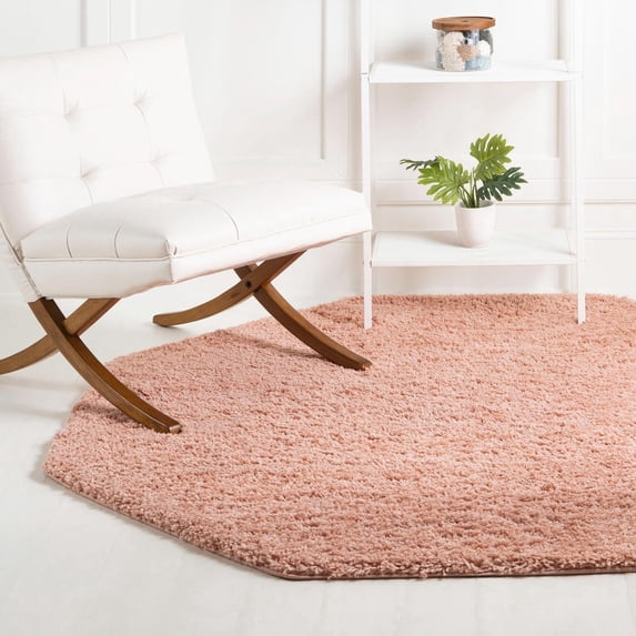 Unique Loom Everyday Shag Collection Area Rug - Solid (4' Octagon Rose Pink)