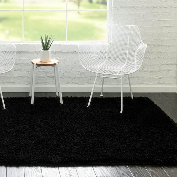 Unique Loom Everyday Shag Collection Area Rug - Solid (4' x 6' Rectangle Black)