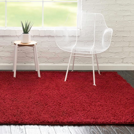 Unique Loom Everyday Shag Collection Area Rug - Solid (4' x 6' Rectangle Cherry Red)