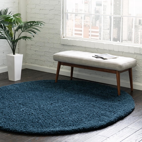 Unique Loom Everyday Shag Collection Area Rug - Solid (5' Round Navy Blue)