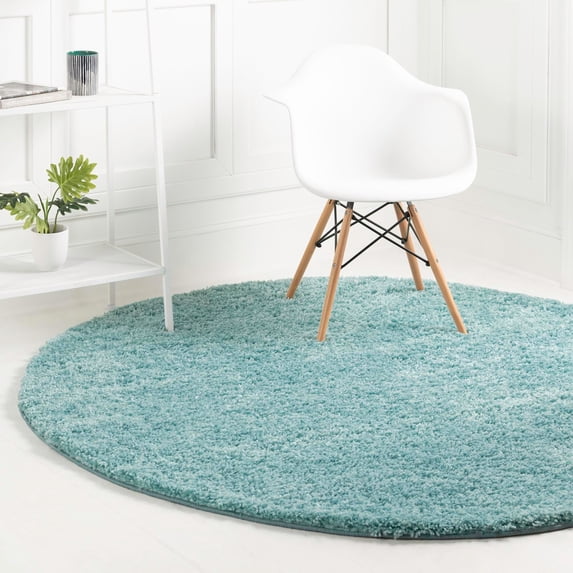 Unique Loom Everyday Shag Collection Area Rug - Solid (5' Round Turquoise)