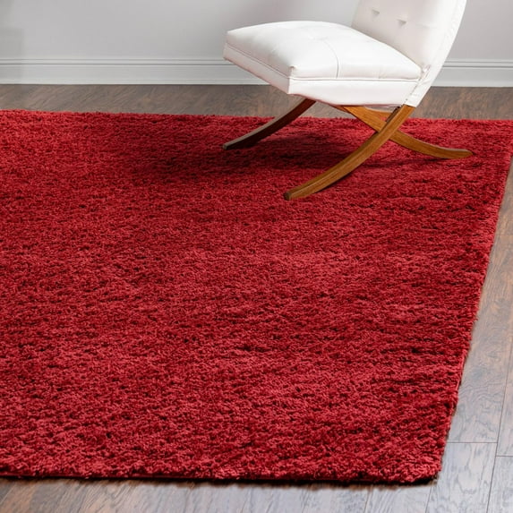 Unique Loom Everyday Shag Collection Area Rug - Solid (5' Square Cherry Red)