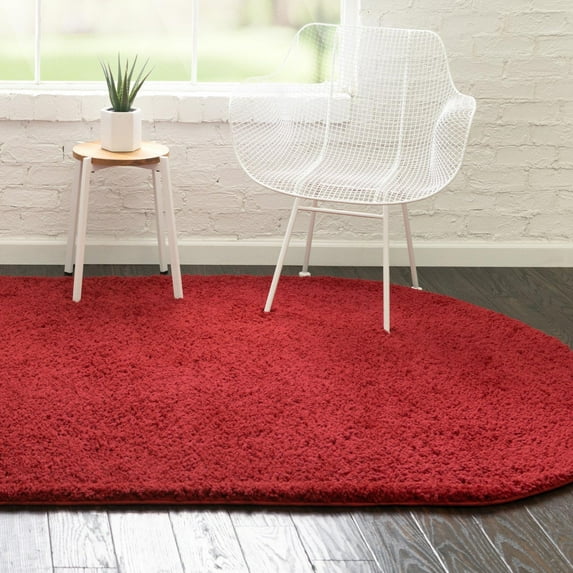 Unique Loom Everyday Shag Collection Area Rug - Solid (5' x 8' Oval Cherry Red)