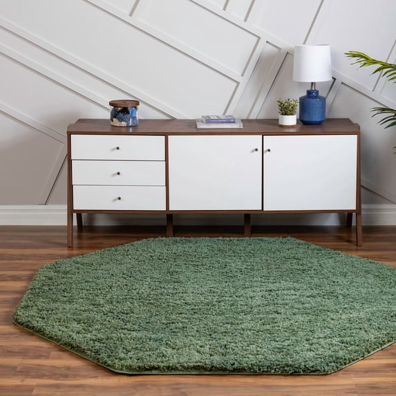 Unique Loom Everyday Shag Collection Area Rug - Solid (6' Octagon Green)